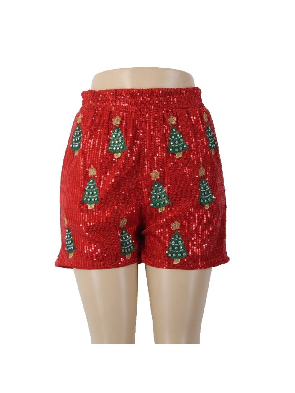 Why Dress Shorts NEW $68 Sz S x 2.5 Red Multi Color Rhinestones Xmas Tree Poly